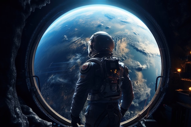 Bezpłatne zdjęcie Średni zdjęcie fotorealistyczny astronauta