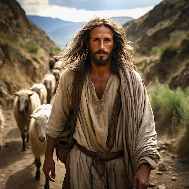 Bezpłatne zdjęcie Średni zdjęcie portretu jezusa na świeżym powietrzu