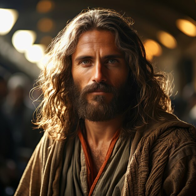 Średni zdjęcie portretu Jezusa na świeżym powietrzu