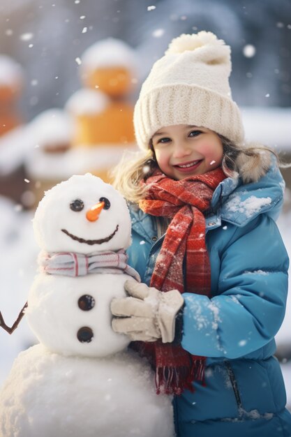 Średnia dziewczyna robiąca śnieżaka.
