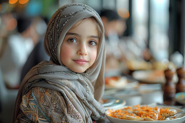 Bezpłatne zdjęcie Średnia dziewczyna świętująca ramadan