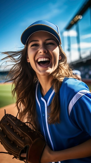 Średnio strzelająca kobieta grająca w baseball