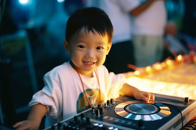 Średnio strzelający dzieciak będący DJ-em