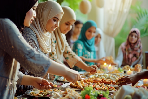 Bezpłatne zdjęcie Średnio strzelający ludzie świętujący eid al-fitr