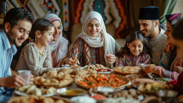 Średnio strzelający ludzie świętujący eid al-fitr