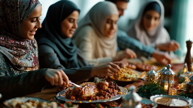 Średnio strzelający ludzie świętujący eid al-fitr