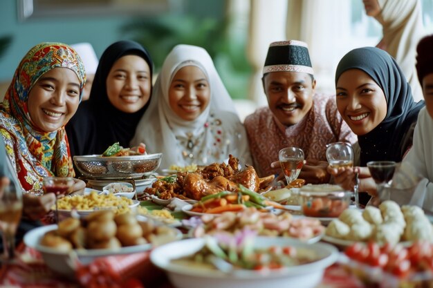 Średnio strzelający ludzie świętujący eid al-fitr