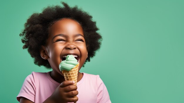 Średnio zastrzelony dzieciak trzymający pyszne lody