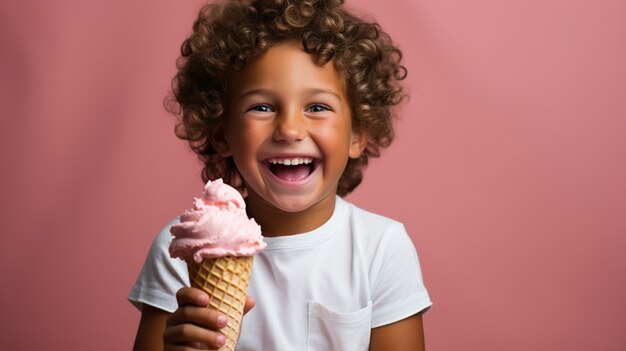 Średnio zastrzelony dzieciak trzymający pyszne lody