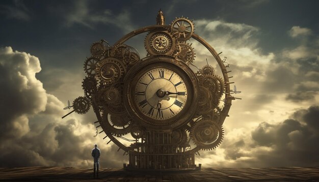 Staromodne mechanizmy zegarowe symbolizują sukces w branży steampunk o północy generowany przez sztuczną inteligencję