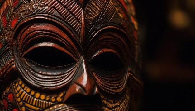 Bezpłatne zdjęcie starożytna maska rdzennej kultury, piękna pamiątka z afryki wygenerowana przez ai