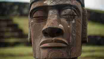 Bezpłatne zdjęcie starożytna rzeźba ludzkiej twarzy rdzennej kultury wygenerowanej przez sztuczną inteligencję