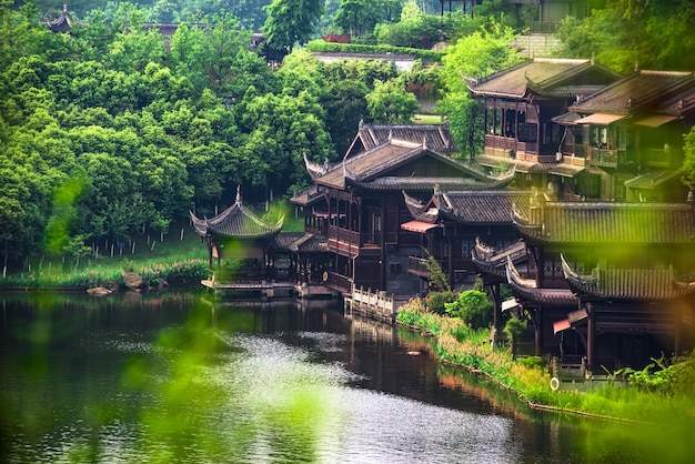 Starożytne Miasto Jezioro W Chinach
