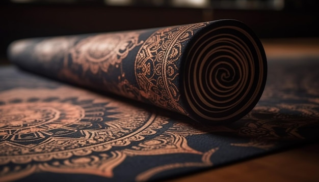 Bezpłatne zdjęcie starożytny dywan zwinięty w ozdobny wzór haftu wygenerowany przez sztuczną inteligencję