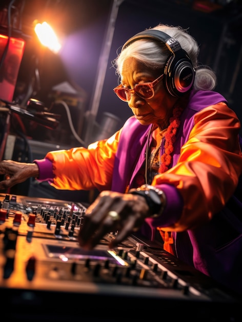 Starsza osoba DJ w klubie
