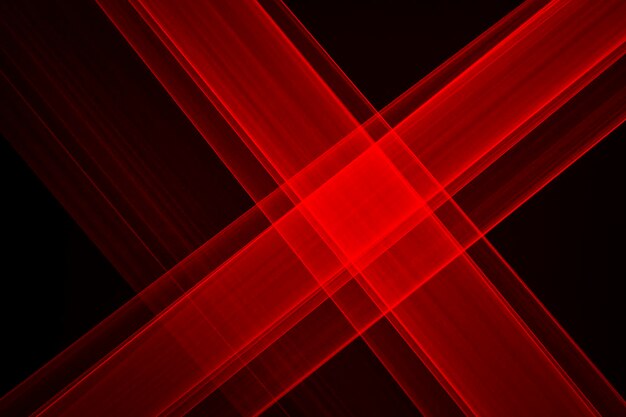Streszczenie czerwone linie rysowane światłem na czarnym tle. linie laserowe