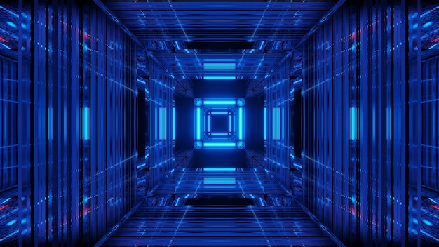 Streszczenie futurystycznym tle science fiction z niebieskimi neonami