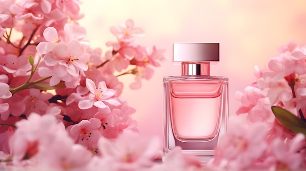 Streszczenie kwiaty 3d z butelką perfum