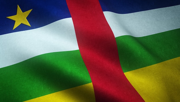 Strzał zbliżenie flagi Republiki Środkowoafrykańskiej z ciekawymi teksturami