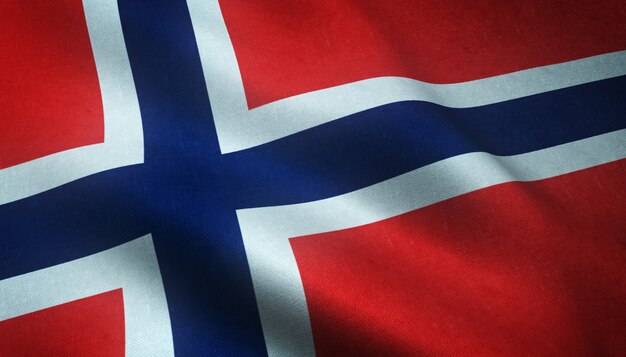 Strzał zbliżenie macha banderą Norwegii z ciekawymi teksturami