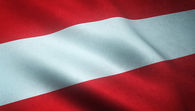 Strzał zbliżenie macha flagą Austrii z ciekawymi teksturami