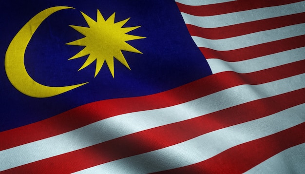 Strzał zbliżenie macha flagą Malezji z ciekawymi teksturami