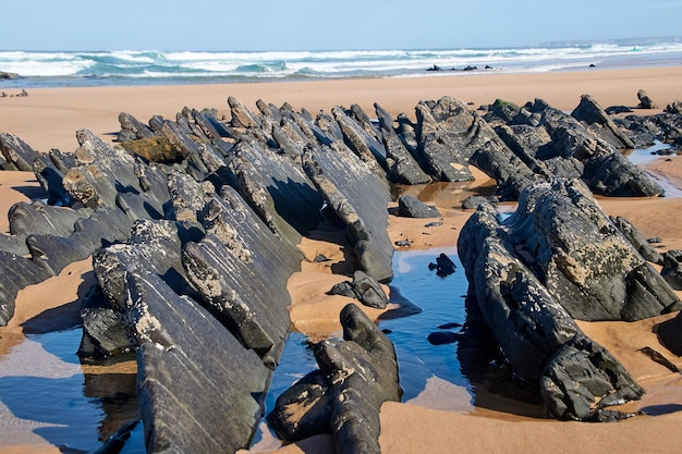 Strzał Zbliżenie Plaży W Castelejo W Algarve Portugalia