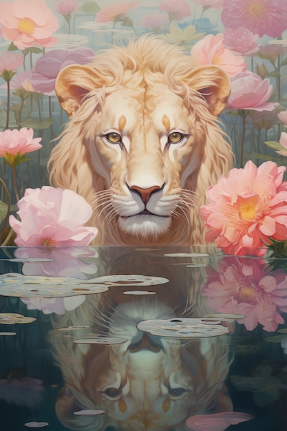 Bezpłatne zdjęcie styl sztuki cyfrowej lions