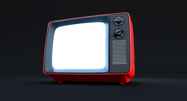 Stylowy czerwony telewizor retro na czarnym tle, renderowanie 3d