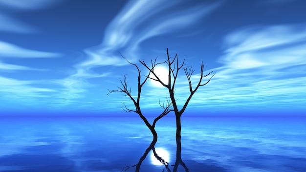 Bezpłatne zdjęcie suche drzewa w księżycową noc