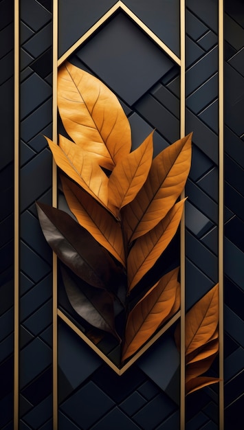 Bezpłatne zdjęcie suche jesienne liście ze złotą ramą