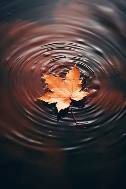 Suchy jesienny liść na wodzie