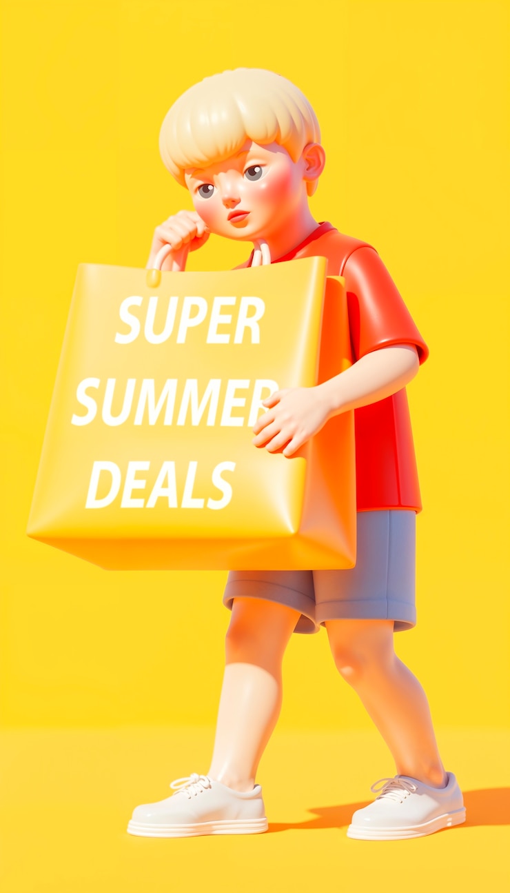 Bezpłatny plik Zdjęcie super summer deals 3d cartoon boy with shopping bag