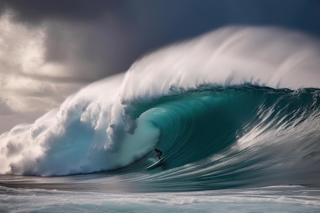 Bezpłatne zdjęcie surfer na dużym generatorze blue ocean wave ai