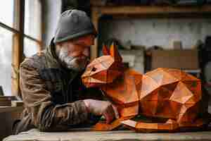 Bezpłatne zdjęcie surreal portrait of person with geometric animal representation