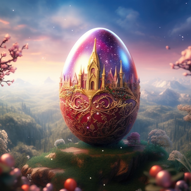 Surrealistyczne Jajko Wielkanocne Z Krajobrazem świata Fantazji