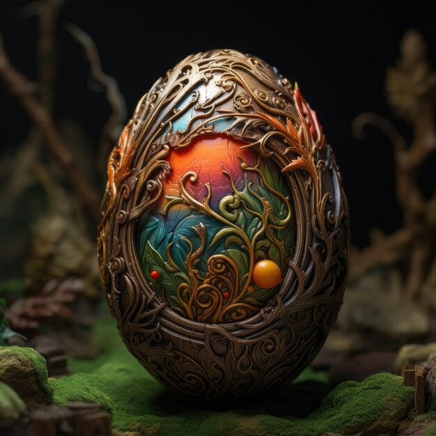 Surrealistyczne jajko wielkanocne z krajobrazem świata fantazji