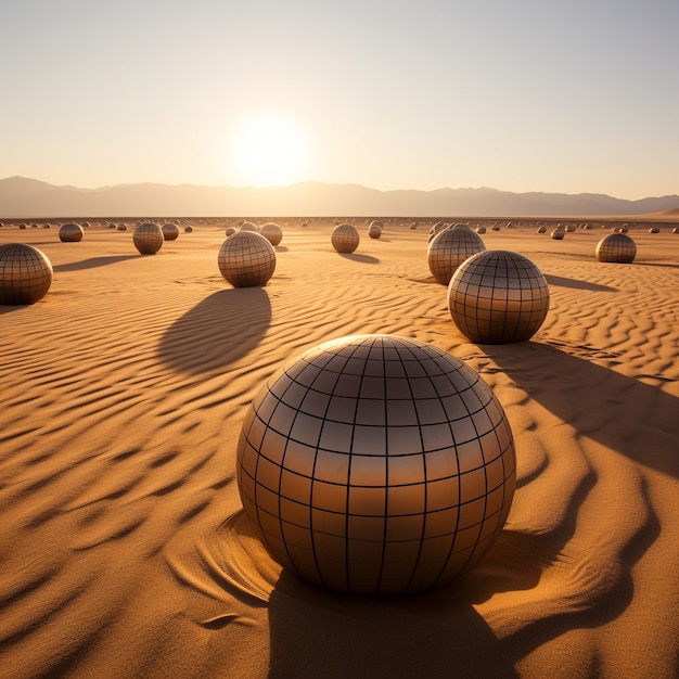 Surrealistyczne kształty geometryczne na jałowej pustyni