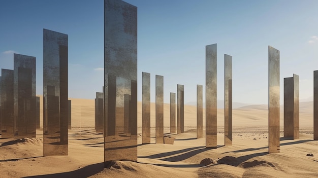 Bezpłatne zdjęcie surrealistyczne kształty geometryczne na jałowej pustyni