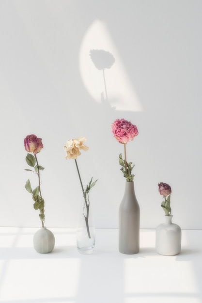 Suszone kwiaty w minimalnych wazonach