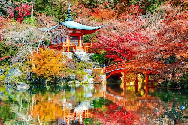 Świątynia Daigoji jesienią, Kioto. Jesienne sezony w Japonii.
