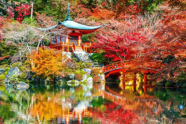 Świątynia Daigoji jesienią, Kioto. Jesienne sezony w Japonii.