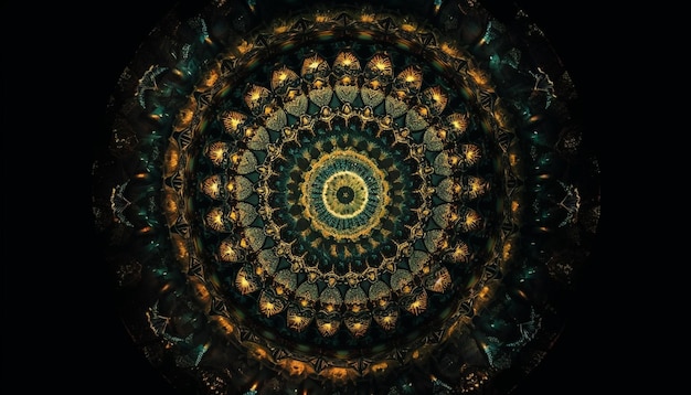 Bezpłatne zdjęcie Świecąca mandala celebruje symetryczną elegancję natury wygenerowaną przez sztuczną inteligencję