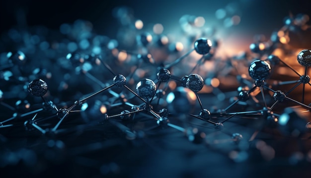 Świecąca niebieska struktura molekularna w badaniach laboratoryjnych generowanych przez sztuczną inteligencję