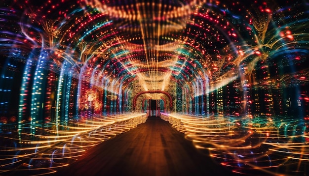 Bezpłatne zdjęcie Świecące abstrakcyjne koło rozpalające tętniące życiem miasto generowane przez sztuczną inteligencję