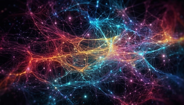 Świecące abstrakcyjne tło futurystycznej fali kosmicznej generowanej przez sztuczną inteligencję