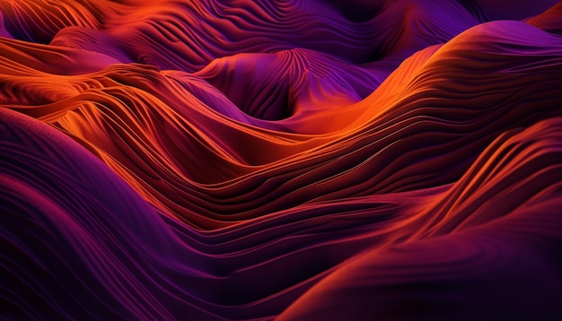 Świecące fioletowe wydmy falują w ruchu generowanym przez sztuczną inteligencję
