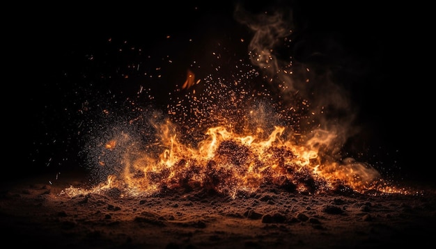 Świecące ognisko rozpalające naturę gwałtowną falę piekła generowaną przez sztuczną inteligencję