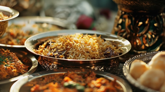 Bezpłatne zdjęcie Święto eid al-fitr z pysznym jedzeniem