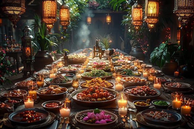 Bezpłatne zdjęcie Święto ramadanu z pysznym jedzeniem